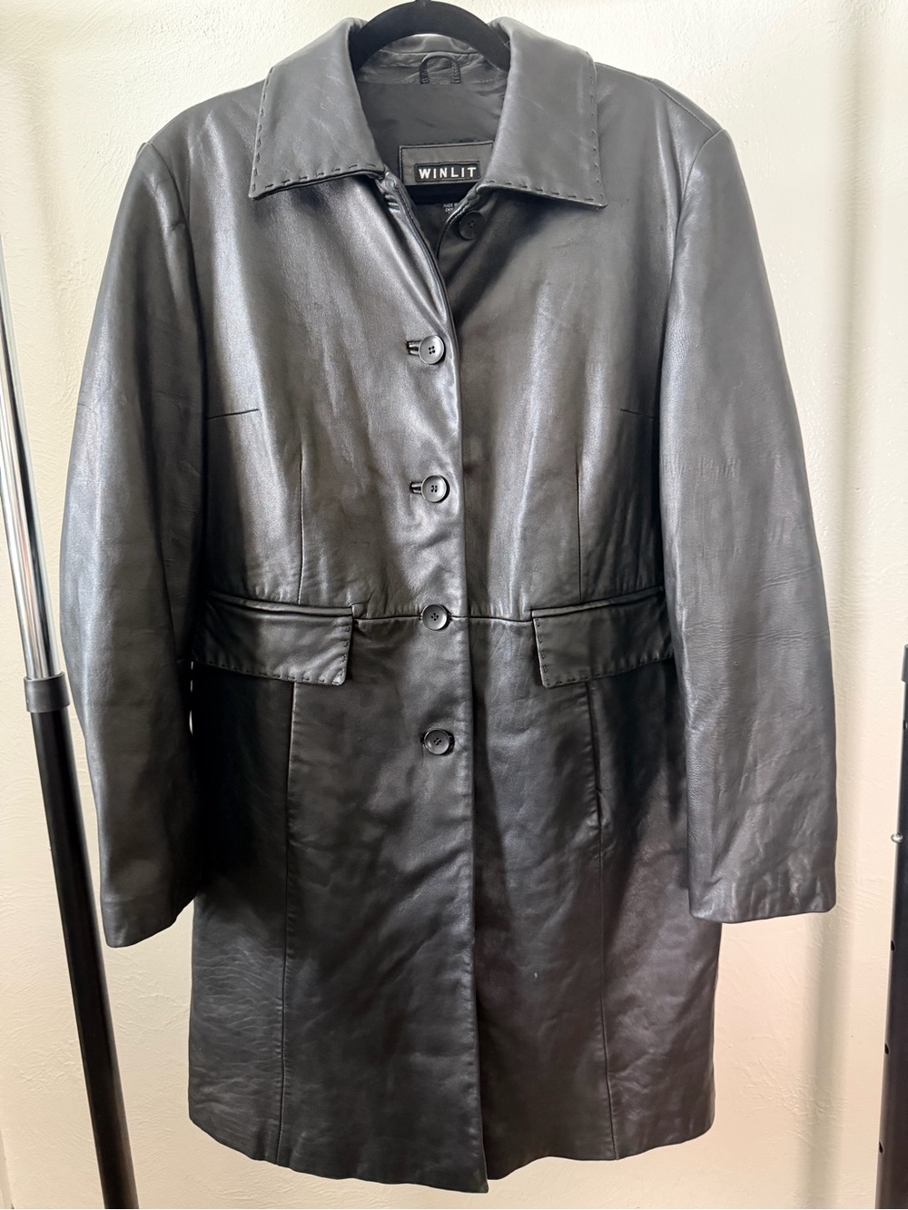 Winlit Vintage Black Leather Women's Coat‎ Size Large